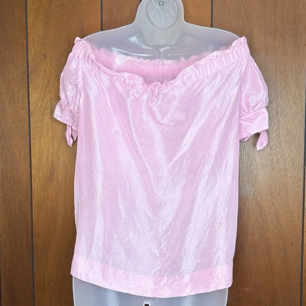 J.Crew Blouse‎ Women's 4T Pink Silk Off Shoulder Peasant Cottagecore Romantic